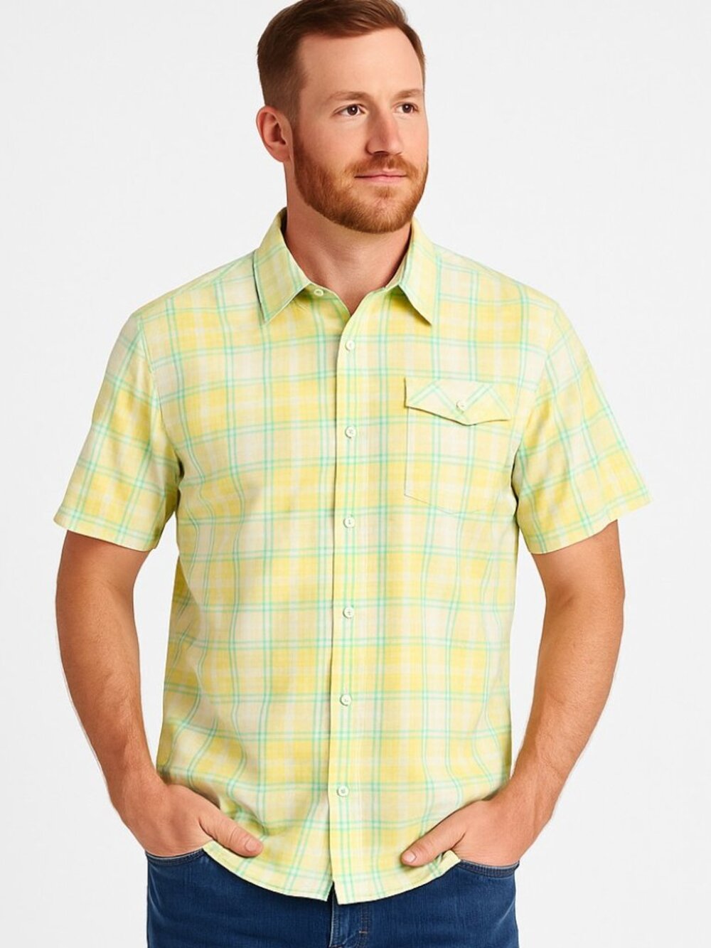 Mountain Khakis Men’s Plaid Shirt Size M Yellow Green Short Sleeve Button Down